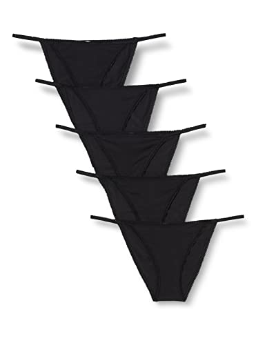 Black Satin Tanga Bikini Knickers (Pack of 5)