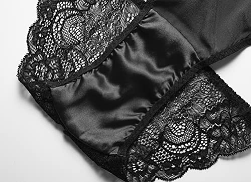 SilRiver Womens Silk String Bikini Satin Panties for Women Underwear Shiny Tanga Briefs Black