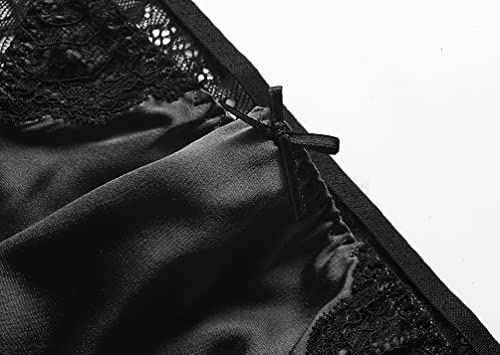 SilRiver Womens Silk String Bikini Satin Panties for Women Underwear Shiny Tanga Briefs Black