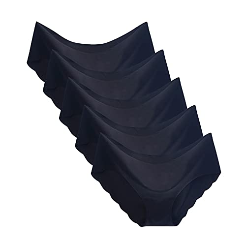 MEITING Womens Underwear Stretch Sexy Non-Trace Ice Silk Breathable Midwaist Solid Color Underwear,Soft No Show Panties for Women Girls Ladies Seamless Underpants 5PC