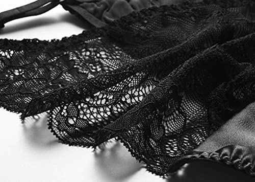 SilRiver Womens Silk String Bikini Satin Panties for Women Underwear Shiny Tanga Briefs Black