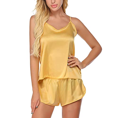 Yellow Satin Women's Cami Shorts Set