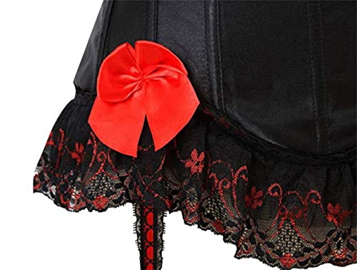 Kelvry Women's Gothic Satin Lace up Boned Bustier Corset Top with Suspenders Plus Size 6-24 Black