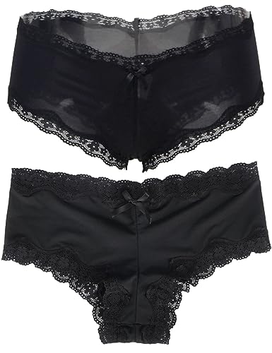 Black Lace Trimmed Plus Size Thongs - Pack of 2