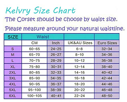 Kelvry Women's Gothic Satin Lace up Boned Bustier Corset Top with Suspenders Plus Size 6-24 Black