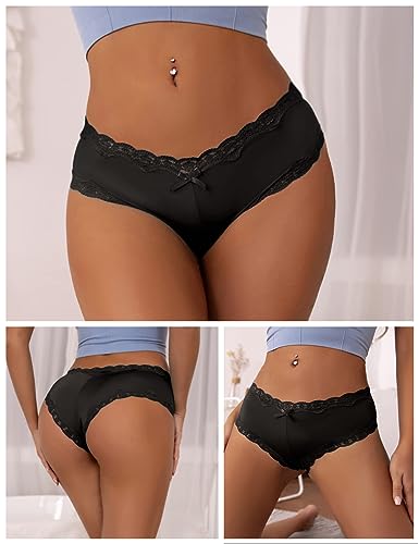 Black Lace Trimmed Plus Size Thongs - Pack of 2