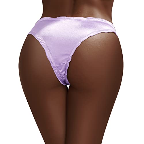 FallSweet Low Rise Satin French Knickers Women Underwear Briefs Panties Pack of 3(062bk+be+pu,XL)
