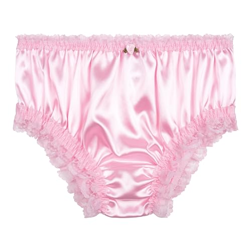 Satini Women's Satin Frilly Lace Sissy French Knickers Briefs Panties (Baby Pink, L)