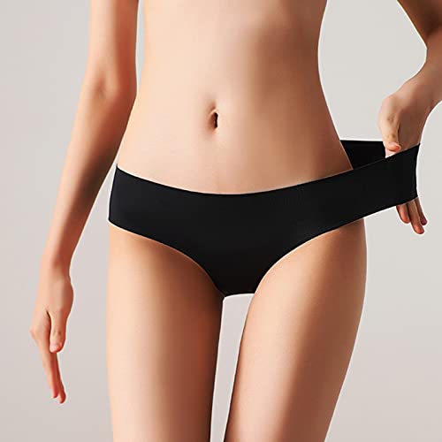 MEITING Womens Underwear Stretch Sexy Non-Trace Ice Silk Breathable Midwaist Solid Color Underwear,Soft No Show Panties for Women Girls Ladies Seamless Underpants 5PC
