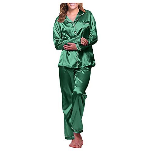 Green Satin Sexy Pajama Set for Women