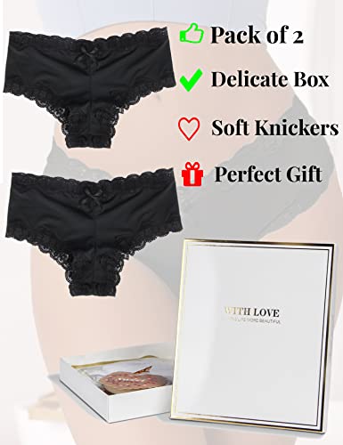 Black Lace Trimmed Plus Size Thongs - Pack of 2