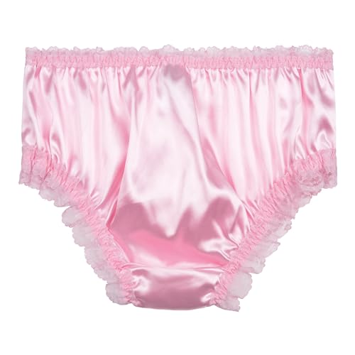 Satini Women's Satin Frilly Lace Sissy French Knickers Briefs Panties (Baby Pink, L)
