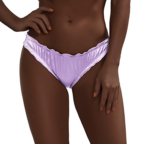 FallSweet Low Rise Satin French Knickers Women Underwear Briefs Panties Pack of 3(062bk+be+pu,XL)