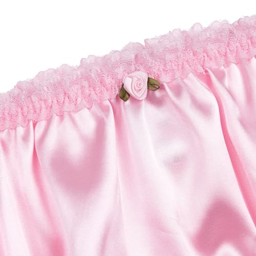 Satini Women's Satin Frilly Lace Sissy French Knickers Briefs Panties (Baby Pink, L)