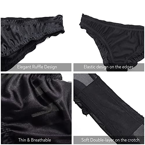 FallSweet Low Rise Satin French Knickers Women Underwear Briefs Panties Pack of 3(062bk+be+pu,XL)