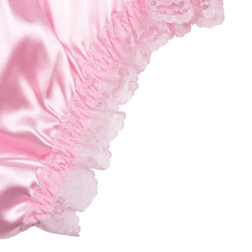 Satini Women's Satin Frilly Lace Sissy French Knickers Briefs Panties (Baby Pink, L)