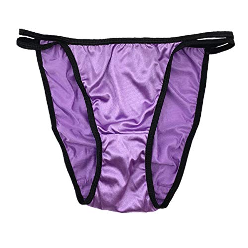 Queen Star Pack of 6 Women's Satin Tanga Bikini Briefs Knickers High Cut String Panties Underwear (3XL)