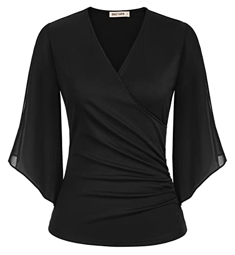 Black Satin Ruffle Blouse for Women