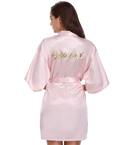 Pink Glitter Satin Bridesmaid Kimono Robe