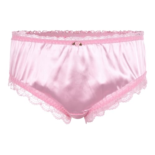 Satini Women's Satin Frilly Lace Sissy French Knickers Briefs Panties (Baby Pink, L)