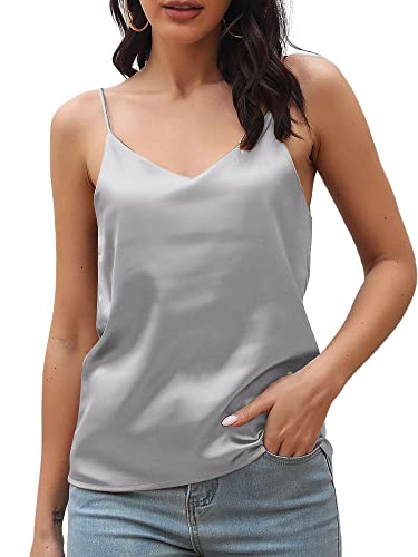 Grey Satin V-Neck Cami Top for Women