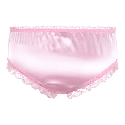 Satini Women's Satin Frilly Lace Sissy French Knickers Briefs Panties (Baby Pink, L)