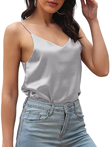 Grey Satin V-Neck Cami Top for Women
