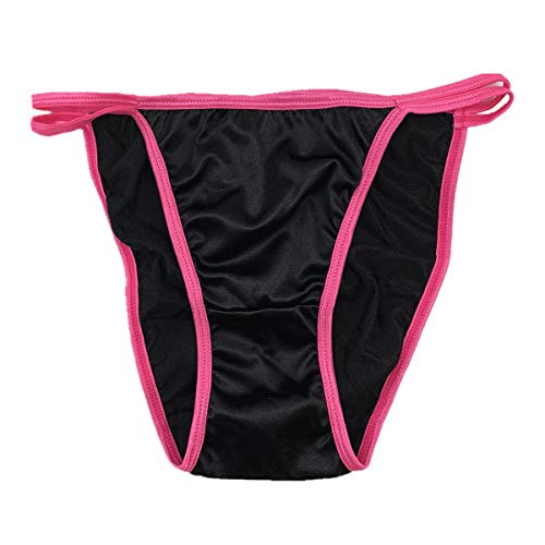 Queen Star Pack of 6 Women's Satin Tanga Bikini Briefs Knickers High Cut String Panties Underwear (3XL)