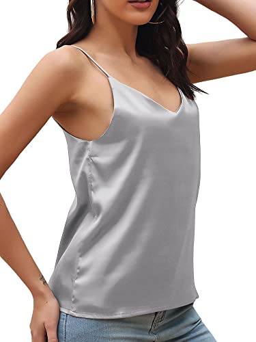Grey Satin V-Neck Cami Top for Women