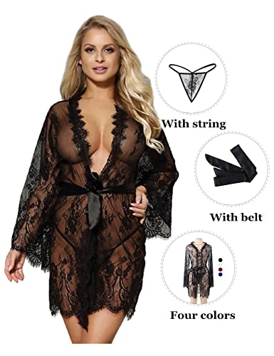 Black Lace Satin Nightwear Plus Size Set