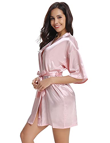 Pink Glitter Satin Bridesmaid Kimono Robe