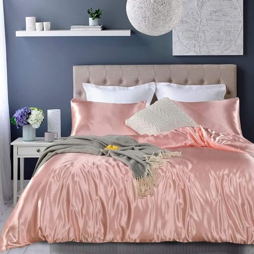 Pink Satin Double Duvet Cover Set - Summer Reversible