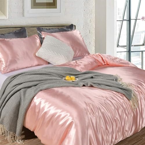 Pink Satin Double Duvet Cover Set - Summer Reversible