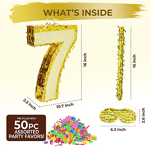 Gold Foil Number 7 Piñata with Party Favors