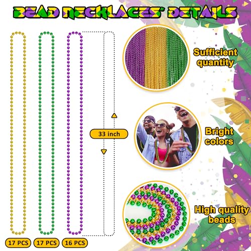 50PCS Mardi Gras Beads - Green, Purple, Gold