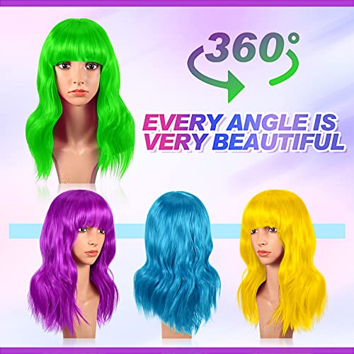 Rainbow 12" Wavy Bob Wig Set for Parties