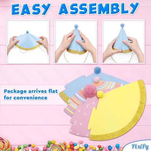 Colorful Cone-Shaped Birthday Party Hats - 10 Pack