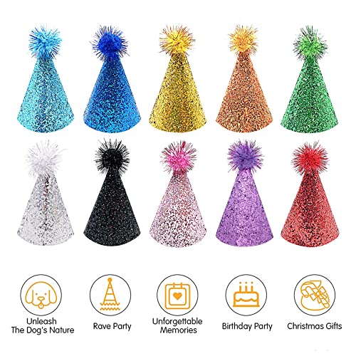 Colorful Cone Party Hats with Pom Poms - 10 PCS