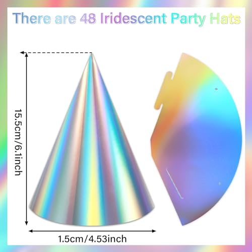 Rainbow Iridescent Party Hats - 48 Pieces