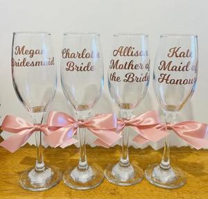 Custom Wedding Flutes and Bridesmaid Champagne Glasses