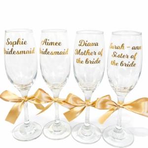 Custom Wedding Flutes and Bridesmaid Champagne Glasses