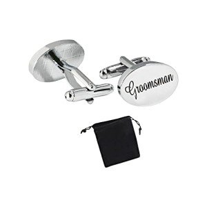 Silver Oval Men's Wedding Cufflinks with Gift Pouch
