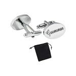 Silver Oval Men's Wedding Cufflinks with Gift Pouch