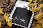 Personalized Black & Silver Engraved Hip Flask Set