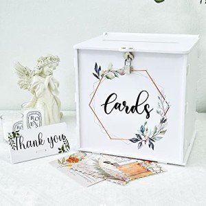 Elegant White Wedding Card Box with Lock