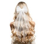 Pearl White Bridal Hair Bow and Veil Set