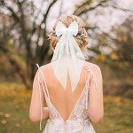 Pearl White Bridal Hair Bow and Veil Set