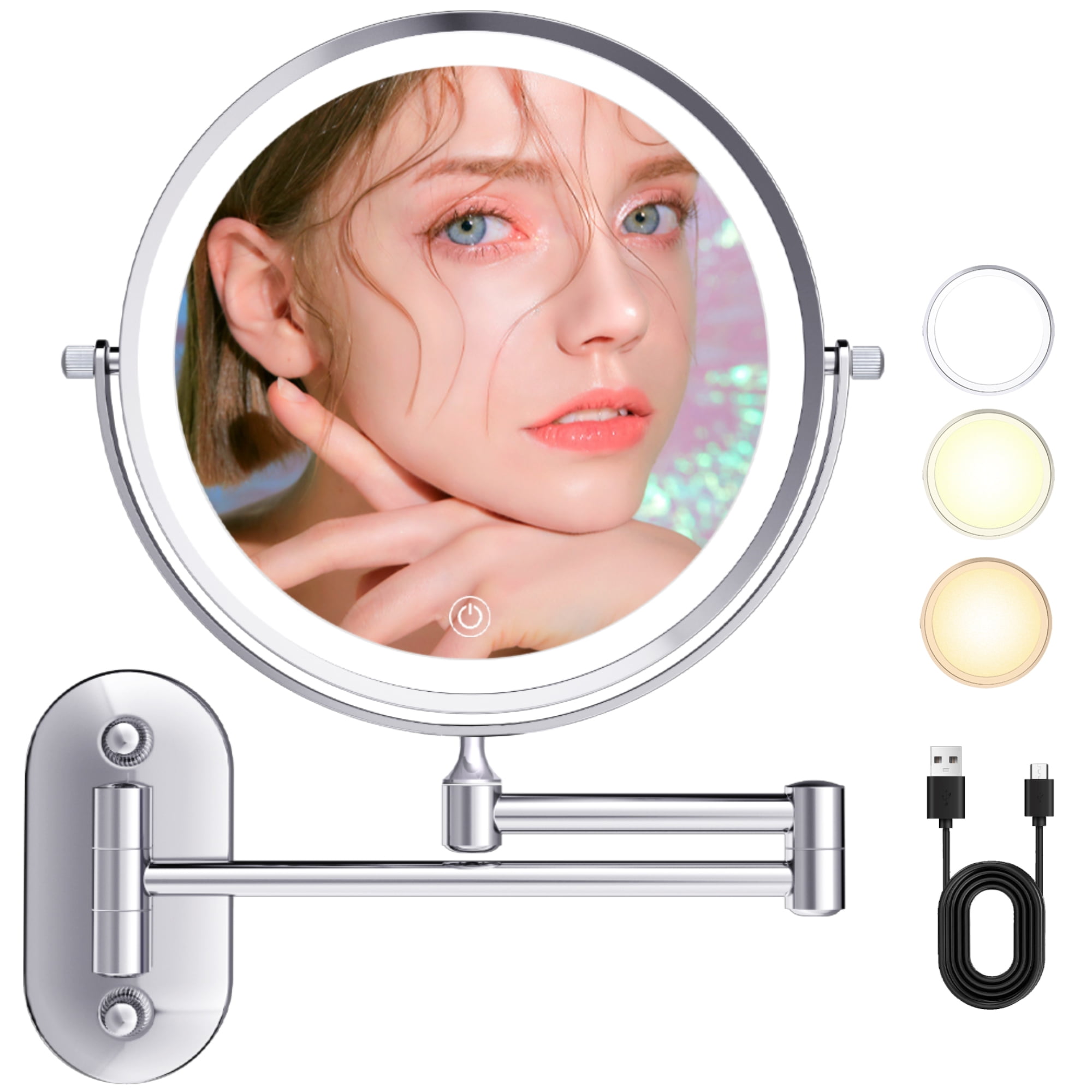 8" Lighted Bathroom Mirror with 360° Rotation