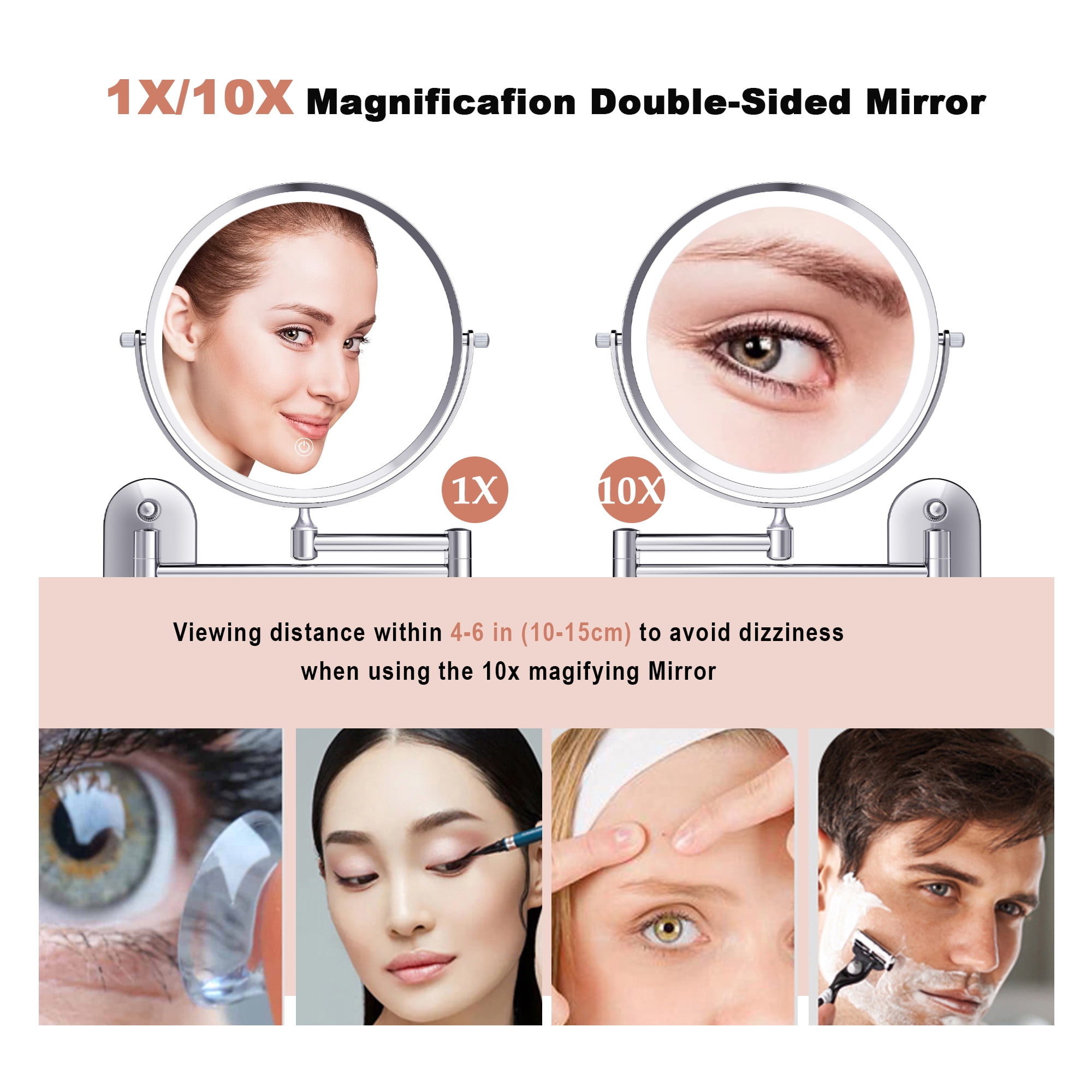 8" Lighted Bathroom Mirror with 360° Rotation