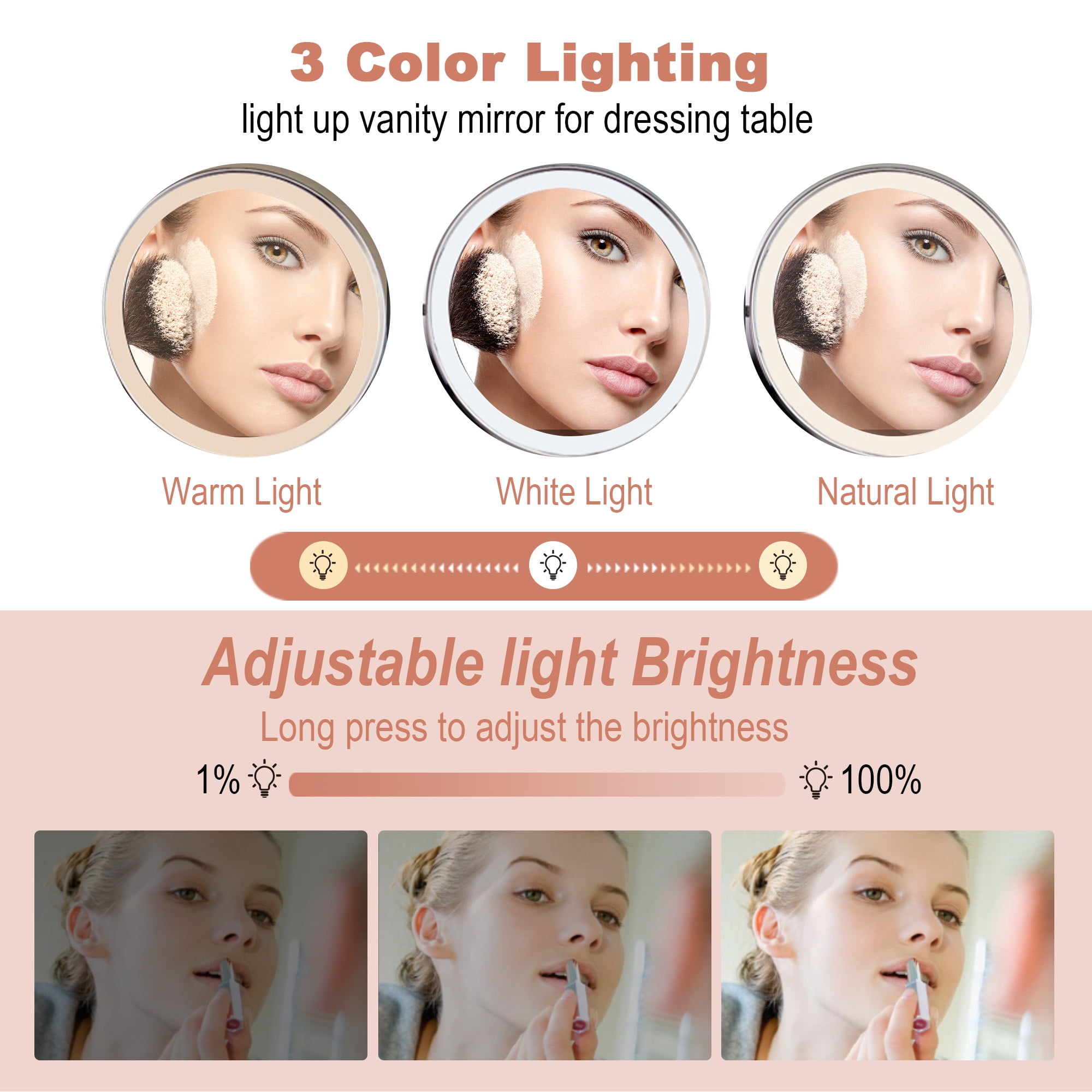 8" Lighted Bathroom Mirror with 360° Rotation